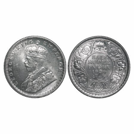George V, Silver, Half Rupee, 1929, Calcutta Mint, No dot, Ghost on Rev. F. Prid 331. GK 1