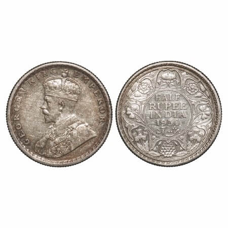 George V, Silver, Half Rupee, 1930, Calcutta Mint, No dot. F. Prid 332. GK 1072. Extremely