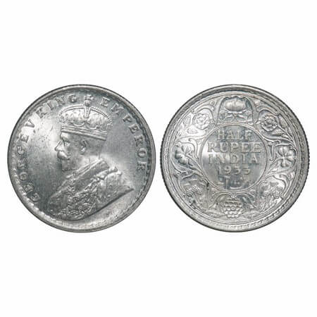 George V, Silver, Half Rupee, 1933, Calcutta Mint, No dot. F. Prid 333. GK 1073. Brilliant