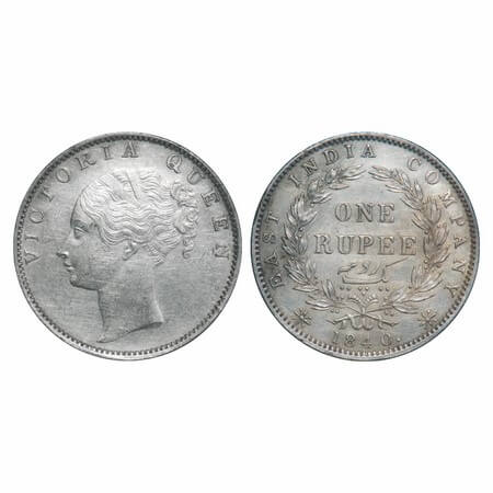 Victoria Queen, Silver, Rupee, 1840, CL, Madras Mint, B/VII, 'S' incused, English Head wit