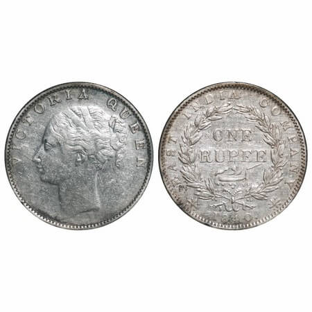 Victoria Queen, Silver, Rupee, 1840, CL, Bombay Mint, A/IV(i), English Head, With Two leav