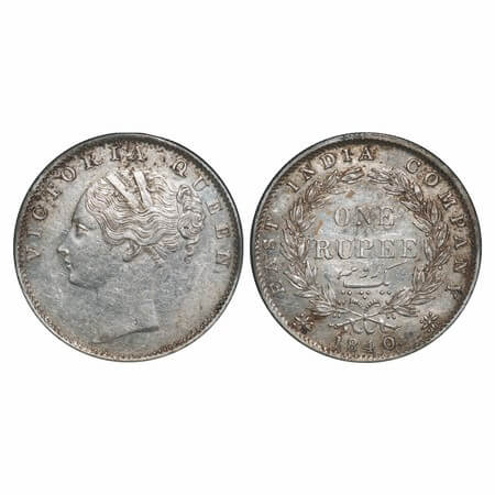 Victoria Queen, Silver, Rupee, 1840, CL, Bombay Mint, C/VI, English Head with completely m