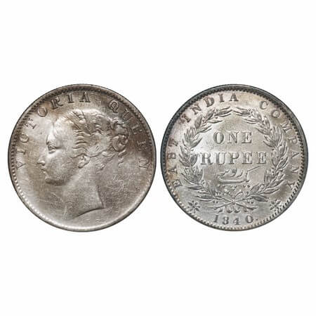Victoria Queen, Silver, Rupee, 1840, CL, Bombay Mint, C/VI, English Head with completely m