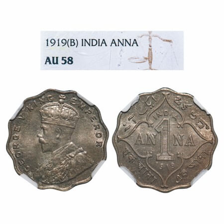 George V, Copper-Nickel, 1 Anna, 1919, Bombay Mint, No dot. F. Prid 949. GK 1149. NGC Slab