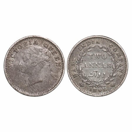 Victoria Queen, Silver, 2 Annas, 1841, CL, Madras Mint, A(a)/I, 'S' incused and 'V' raised