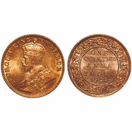 George V, Bronze, Quarter Anna, 1924, Bombay Mint, Dot, Elephant. F. Prid 677. GK 1180. Br