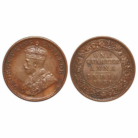George V, Bronze, Quarter Anna, 1931, Calcutta Mint, No dot, Elephant. F. Prid 672. GK 119