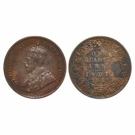 George V, Bronze, Quarter Anna, 1931, Calcutta Mint, No dot, Elephant. F. Prid 672. GK 119