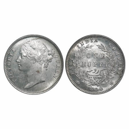 Victoria Queen, Silver, Rupee, 1840, DL, Calcutta Mint, W.W. raised, Wreath with 28 Berrie