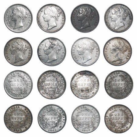 Victoria Queen, Silver, Rupee, (lot of 8 coins), 1840, DL, Calcutta Mint, 1 to 6) W.W. rai