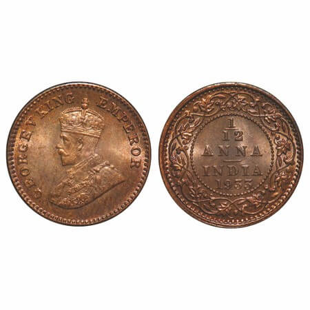 George V, Bronze, 1/12 Anna, 1933, Calcutta Mint, No dot. F. Prid 847. GK 1249. Uncirculat