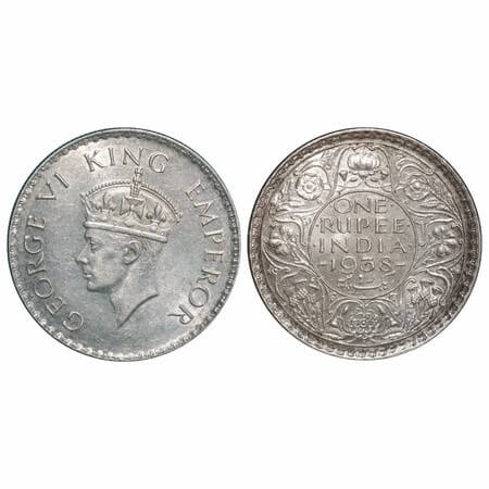 George VI, Silver, Rupee, 1938, Bombay Mint, A/I, Dot, Milled edge. F. Prid 234. GK 1255.