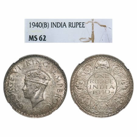 George VI, Half Silver, Rupee, 1940, Bombay Mint, A(a)/I, Dot, Security edge, Rev border t