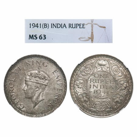 George VI, Half Silver, Rupee, 1941, Bombay Mint, A(a)/I, Dot, Security edge, Rev border t