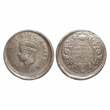 George VI, Half Silver, Rupee, 1942, Bombay Mint, B/II, Diamond, Security edge, Error, 10%