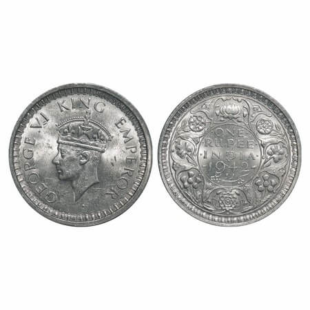 George VI, Half Silver, Rupee, 1942, Bombay Mint, B/II, Diamond, Security edge, Ghost on R