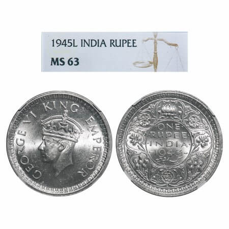 George VI, Half Silver, Rupee, 1945, Lahore Mint, D/II, 'L' raised, Thick 'L', Security ed