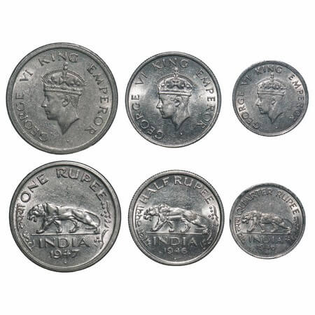 George VII, Nickel, (3 coins), 1) Rupee, 1947, Bombay Mint, E/IV, Diamond, Small Diamond, 