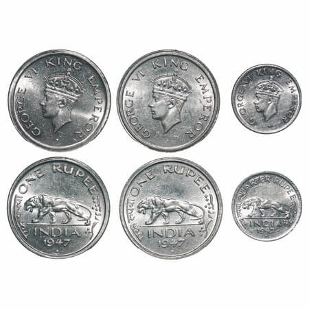 George VI, Nickel, 1947, (3 coins), 1 & 2) Rupee, Bombay Mint, E/IV, Diamond, Security edg