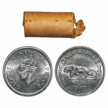 George VI, Nickel, Rupee, (Roll of 20 coins), 1947, Bombay Mint, E/IV, Diamond, Security e