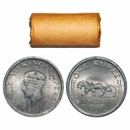 George VI, Nickel, Rupee, (Roll of 20 coins), 1947, Lahore Mint, E/IV, No mint mark, Secur