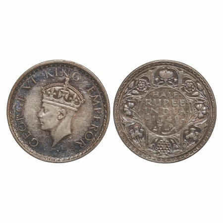 George VI, Half Silver, Half Rupee, 1941, Bombay Mint, A(a)/I(i), Dot, Head Type II, Secur