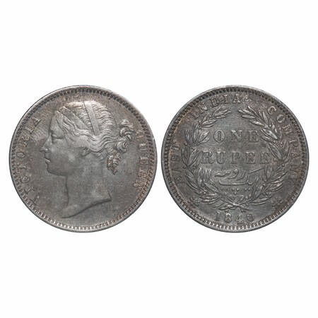 Victoria Queen, Silver, Rupee, 1840, DL, Madras Mint, W.W. 'B.' raised (dot after B), Wrea
