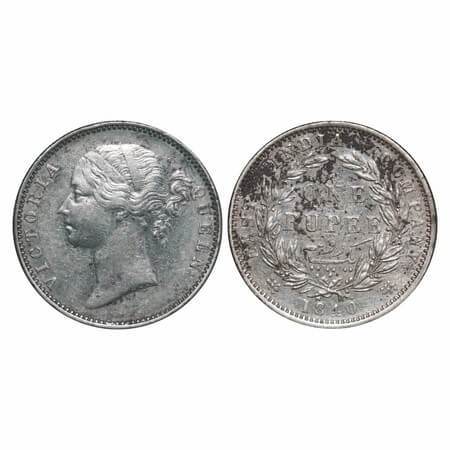 Victoria Queen, Silver, Rupee, 1840, DL, Madras Mint, W.W. 'B.' raised (big dot after B), 