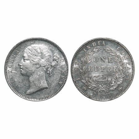 Victoria Queen, Silver, Rupee, 1840, DL, Madras Mint, W.W. 'B.' raised (dot after B), Wrea