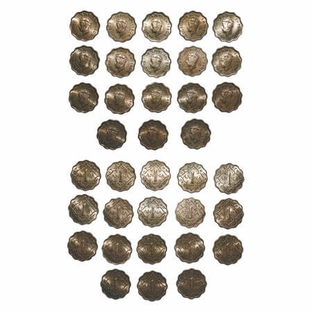 George VI, Copper-Nickel, 1 Anna, (lot of 18 coins), 1939, 1 to 8) Bombay Mint, Dot, Head 