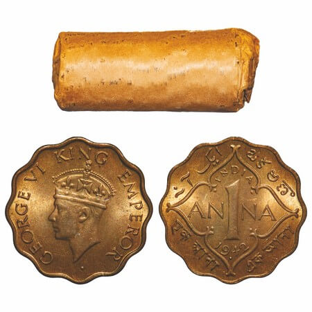 George VI, Nickel-Brass, 1 Anna, (Roll of 40 coins), 1942, Bombay Mint, Head Type II, Dot.