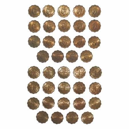 George VI, Nickel-Brass, 1 Anna (lot of 20 coins), 1943, 1 to 10) Bombay Mint, Dot, Head T