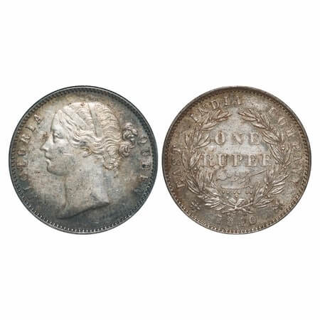 Victoria Queen, Silver, Rupee, 1840, DL, Madras Mint, W.W. 'S' raised, Wreath with 28 Berr