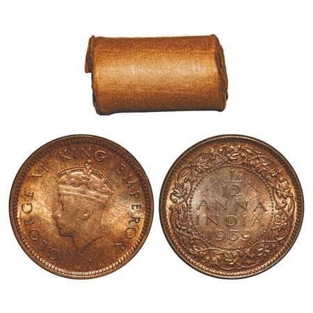 George VI, Bronze, 1/12 Anna, (Roll of 24 coins), 1939, Bombay Mint, Head Type I, Dot. 24 