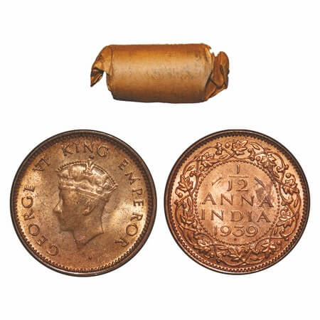 George VI, Bronze, 1/12 Anna, (Roll of 24 coins), 1939, Bombay Mint, Dot, Head Type I. 24