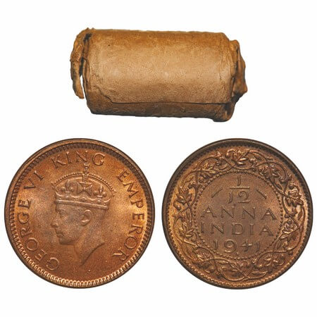 George VI, Bronze, 1/12 Anna, (Roll of 24 coins), 1941, Bombay Mint, Head Type II, Dot. 24