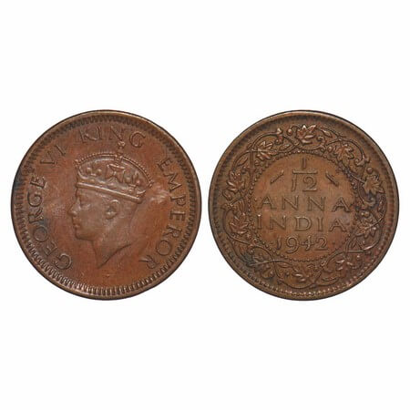 George VI, Bronze, 1/12 Anna, 1942, Bombay Mint, Dots by year, Head Type II. F. Prid. GK 1