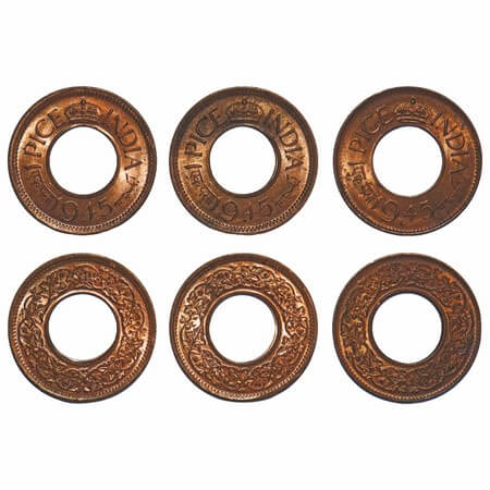 George VI, Bronze, 1 Pice, (3 coins), 1945, 1) Bombay Mint, Flat Crown, Dot, 2) Bombay Min