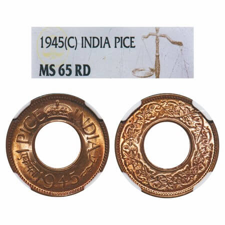 George VI, Bronze, 1 Pice, 1945, Calcutta Mint, No mint mark, Flat Crown. F. Prid 696. GK 