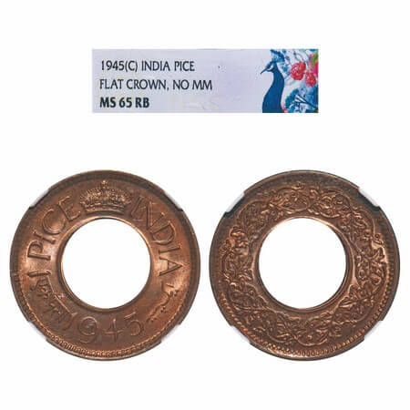 George VI, Bronze, 1 Pice, 1945, Calcutta Mint, No mint mark, Flat Crown. F. Prid 696. GK 