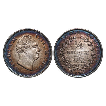 William IV, Silver, 1/4 Rupee, 1835, Bombay Mint, A/I, No initials, Rev aligned, Large and