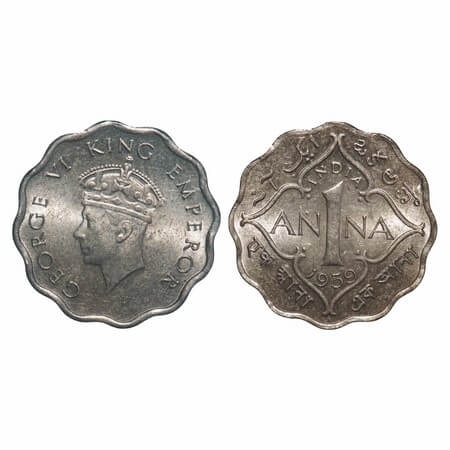 George VI, Copper-Nickel, 1 Anna, 1939, Calcutta Mint, No dot, Head Type I. F. Prid 960. G