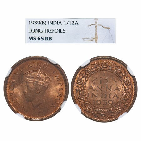 George VI, Bronze, 1/12 Anna, 1939, Bombay Mint, Dot, Head Type I. F. Prid 860. GK 1453. N