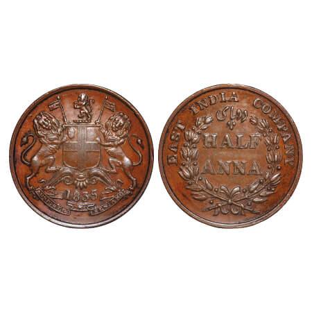 William IV, Copper, Half Anna, 1835, Madras Mint, Wreath with 20 Berries (10L + 10R). F. P
