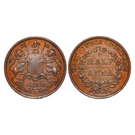 William IV, Copper, Half Anna, 1835, Madras Mint, Wreath with 20 Berries (10L + 10R). F. P