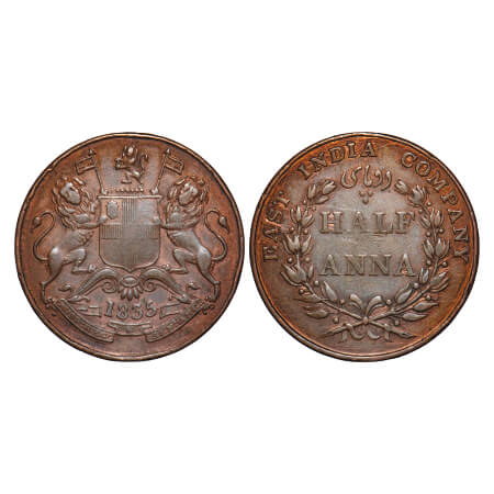 William IV, Copper, Half Anna, 1835, Bombay Mint, Wreath with 20 Berries (10L + 10R), Few 