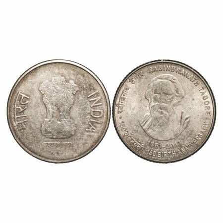 5 Rupees, Nickel-Brass, 2011,6.00gm, Rabindranath Tagore, Calcutta Mint, Mule, without den