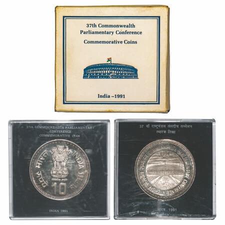 10 Rupees, Copper-Nickel Proof, 1991, 37TH Commonwealth Parlamentary Conference, Bombay Mi