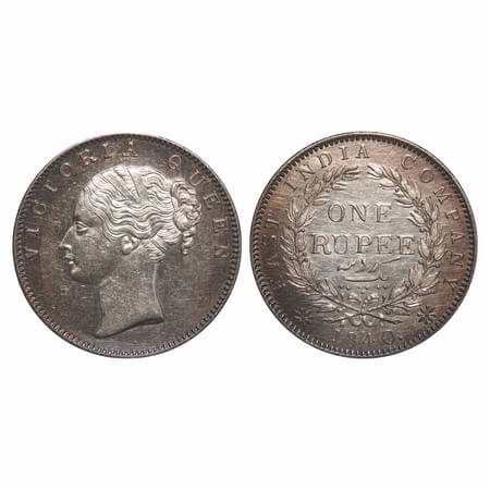 Victoria Queen, Silver, Rupee, 1840, CL, Calcutta Mint, A/I(i), English Head, Top tips of 