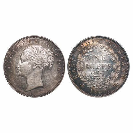 Victoria Queen, Silver, Rupee, 1840, CL, Calcutta Mint, A/I(i), English Head, Top tips of 